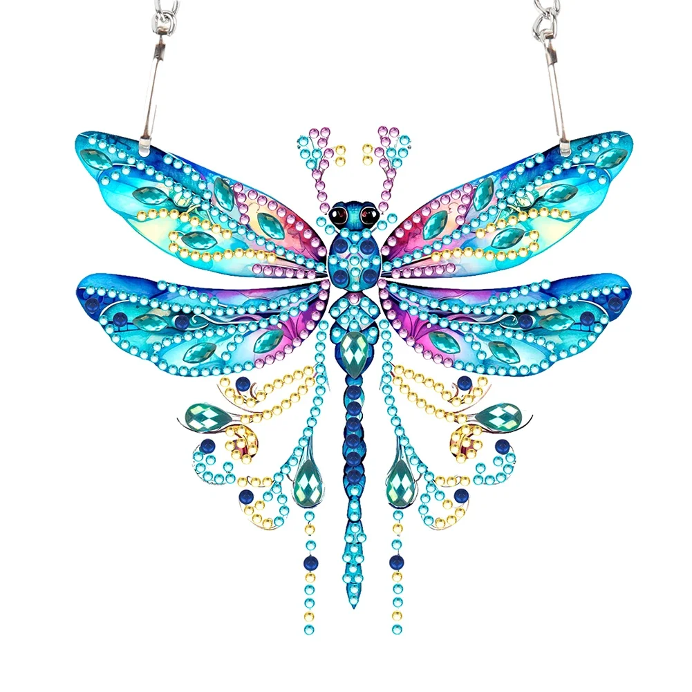 Colgante de Arte de diamante acrílico redondo + forma especial, pintura de diamante de una cara, decoración del hogar, mariposa, Libélula, árbol, loro