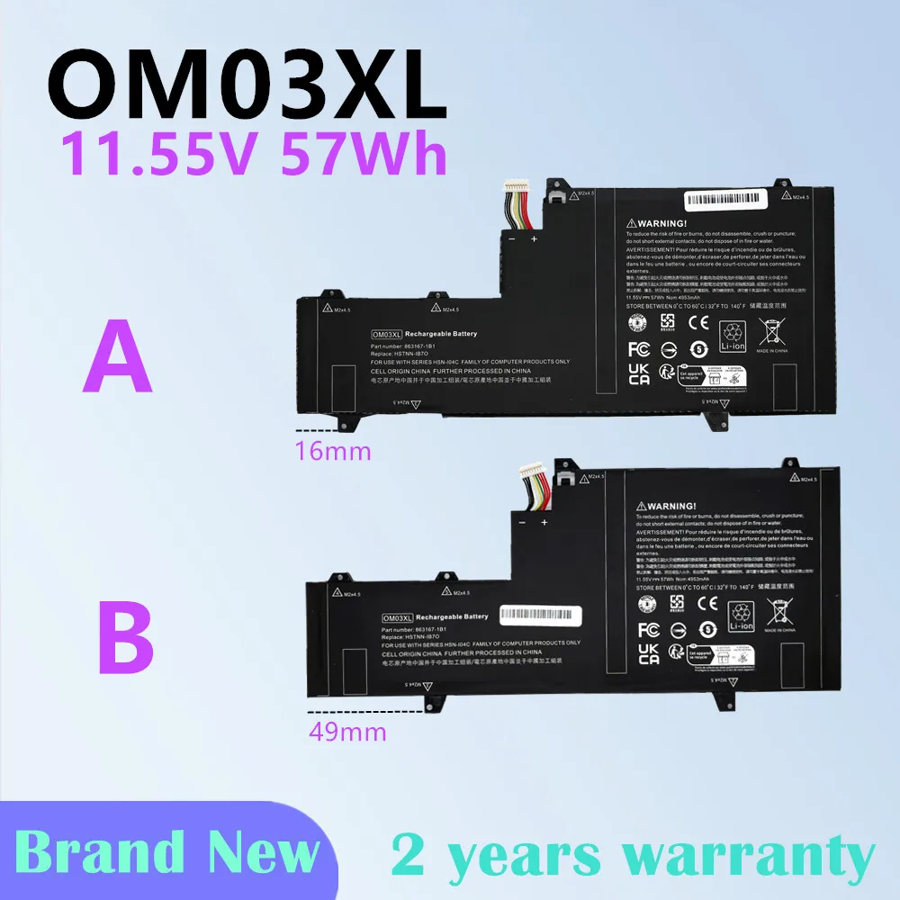 

11.55V 57Wh OM03XL Battery For HP EliteBook x360 1030 G2 HSTNN-104C HSTNN-IB70 0MO3XL 863280-855