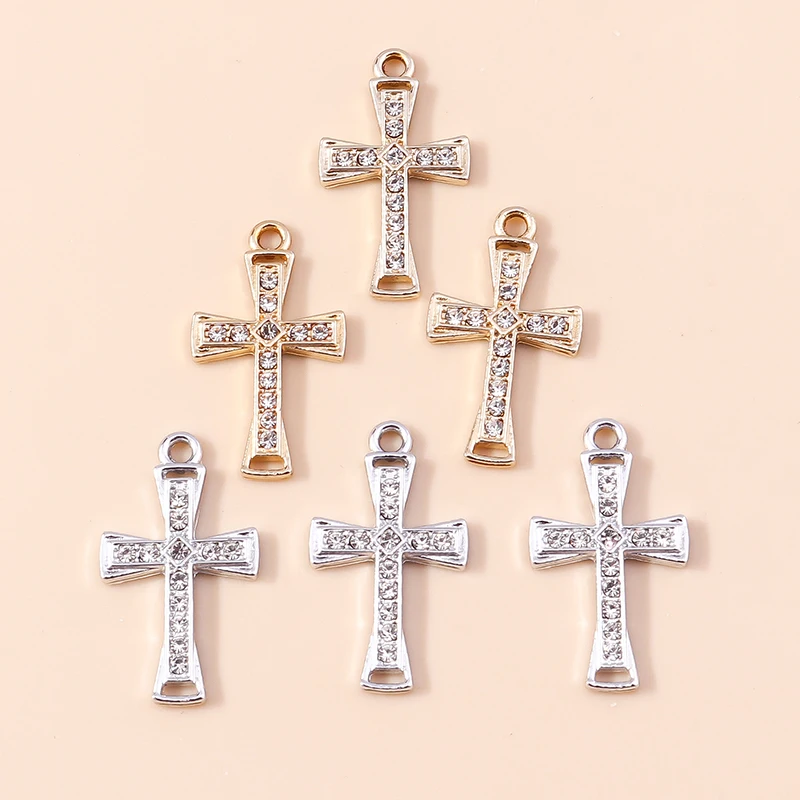 20 Stück 15x26mm Niedliche 2-Farbige Kristall-Legierungs-Kreuz-Anhänger für Schmuckherstellung DIY Anhänger Halsketten Ohrringe Armbänder Zubehör – Detail 6