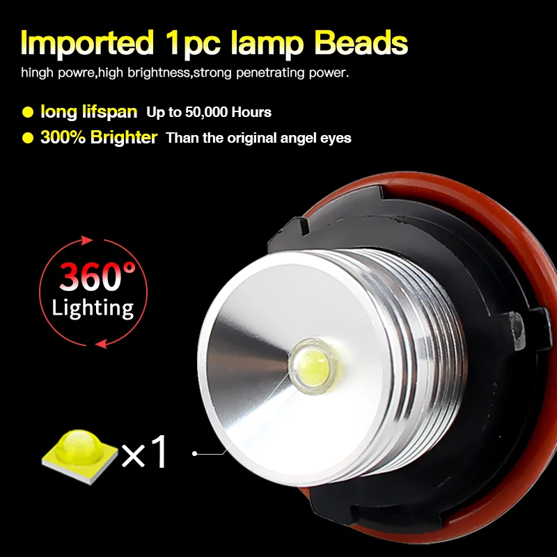 2 قطعة E39 10 واط LED عيون الملاك المصابيح الأمامية لسيارات BMW 1/5/6/7 سلسلة E87 E39 M5 E60 M5 E61 بجولة E63 E64 E65 E66 E83 X3 E53 X5 #4