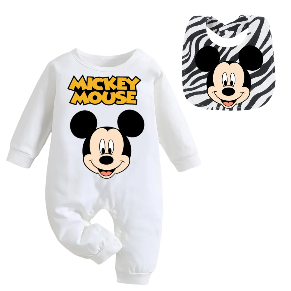 

Newborn baby one-piece suit cartoon print long-sleeved one-piece suit baby one-piece suit for boys and girls unisex baby bibs