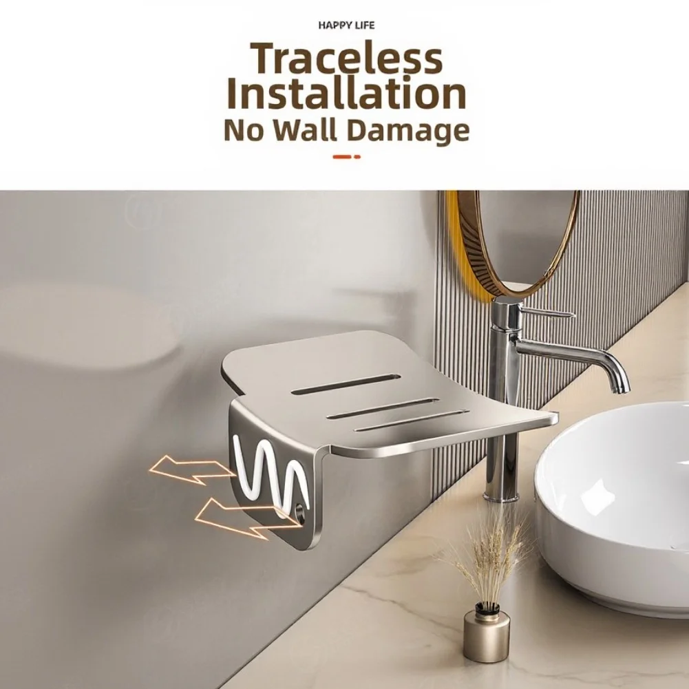 Wall Mount Soap Dish Built from Space Aluminum - Prevents Water Pooling with Drain Holes - 13x7cm for Bathroom Kitchen