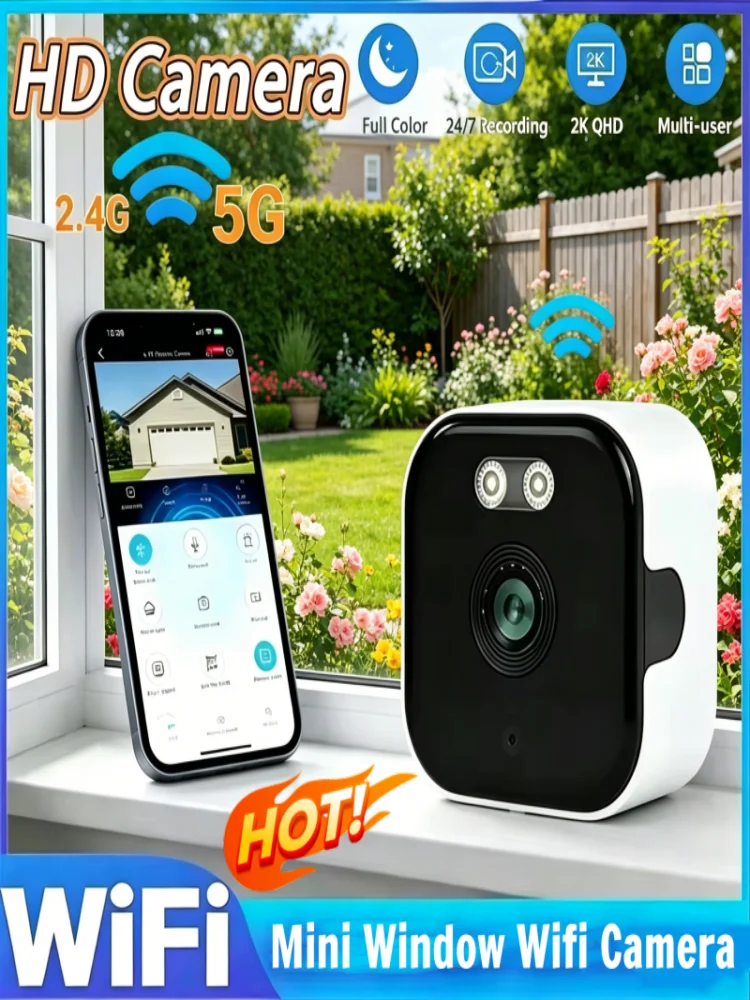 Kamera okienna WiFi 2.4/5GHz 3MP z kolorowym trybem nocnym, do monitoringu wewnętrznego, mini kamera zastępująca zewnętrzną, do montażu przez szybę, rok 2026. — zdjęcie produktu 7