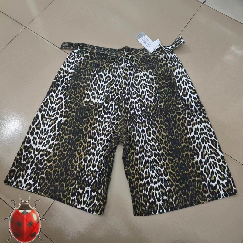 Best Quality Leopard Print Denim Jeans Shorts Men Women Summer Casual Shortpant