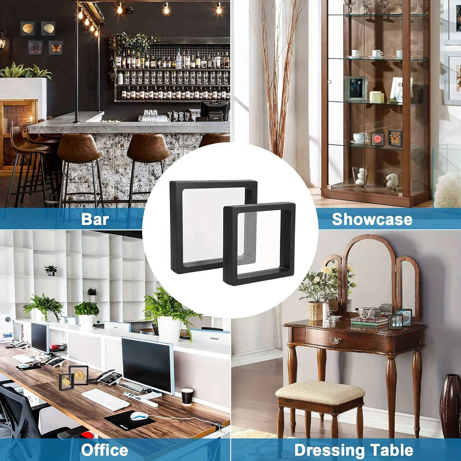 

10pcs Square 3D Floating Frame Display Stands Jewelry Accessory Challenge Coin Storage Hanging Pendant Box for Home Decor