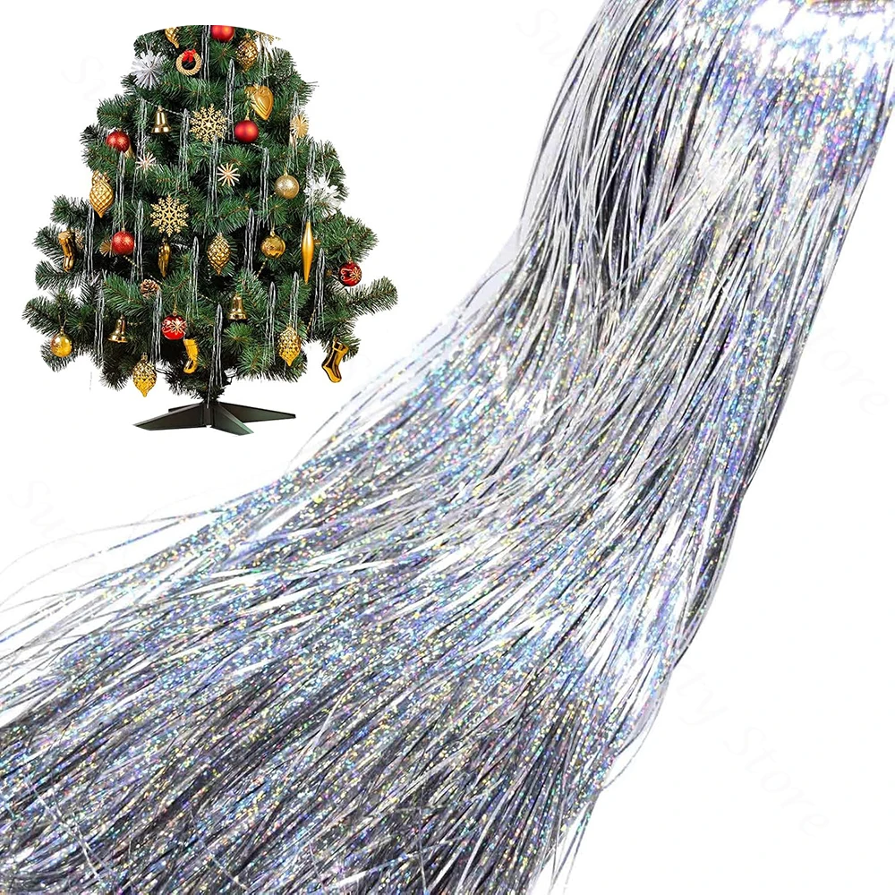 3000 Stränge, glänzendes silbernes Weihnachts-Lametta, Eiszapfen, Weihnachtsbaumschmuck, Folien-Lametta, Weihnachtsfeier, Urlaubsdekoration, 2026 Neujahr