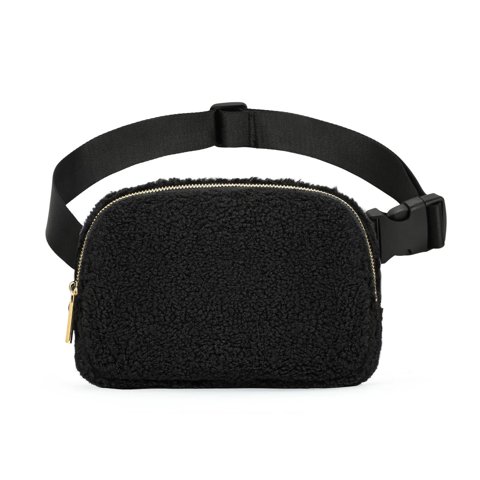 Cozy Sherpa Fleece Fanny Pack, Adjustable Wide Strap Teddy Waist Bag, Plush Crossbody Belt Bag for Walking, Running & Winter