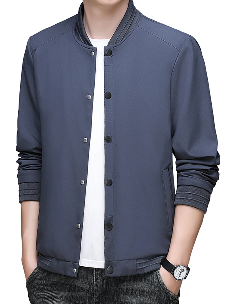 

plus Size Men's Casual Baseball Collar Jaet Spring Autumn Trendy Brand Outerwear Windproof Long Sve Polyester Fiber