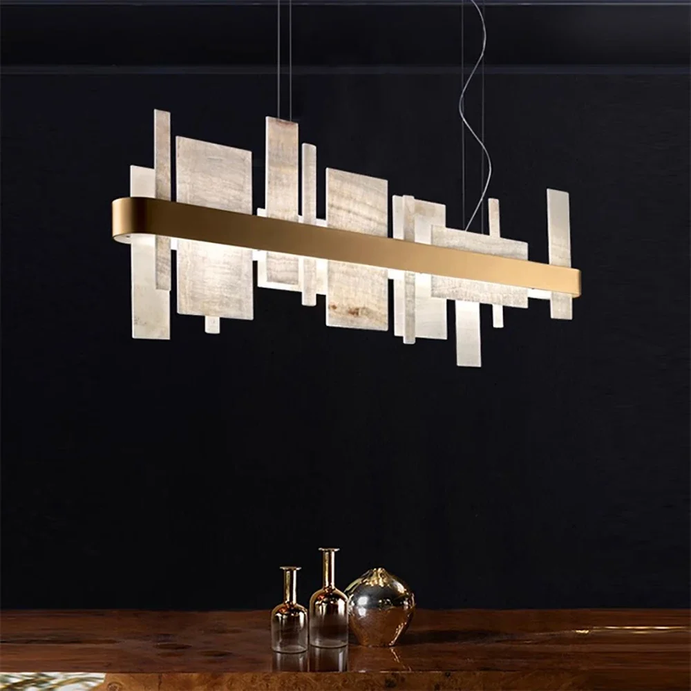 

Spain Geometry Natural Marble LED Chandeliers Lighting,Lustres Suspension Luminaire Lampen for Living Room Home Indoor Decor