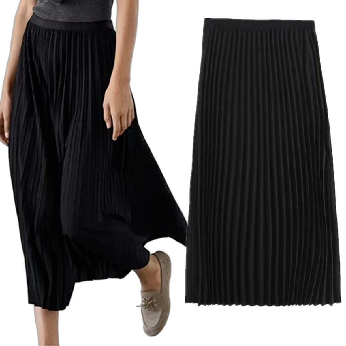 

Dave&Di ELegant Black Color Brown Color Elegant Pleated Skirt Midi Skirt Woman Minimalist Clothing Quality Faldas Skirts S-L