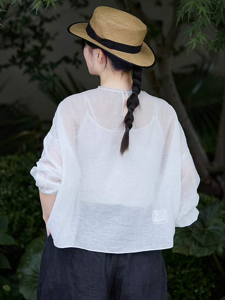 Frauen Langarm Bluse Shirt Neue Ankunft 2025, Sommer Oansatz Spitze Lose Komfortable Weibliche Casual Baumwolle Tops Shirts M1832