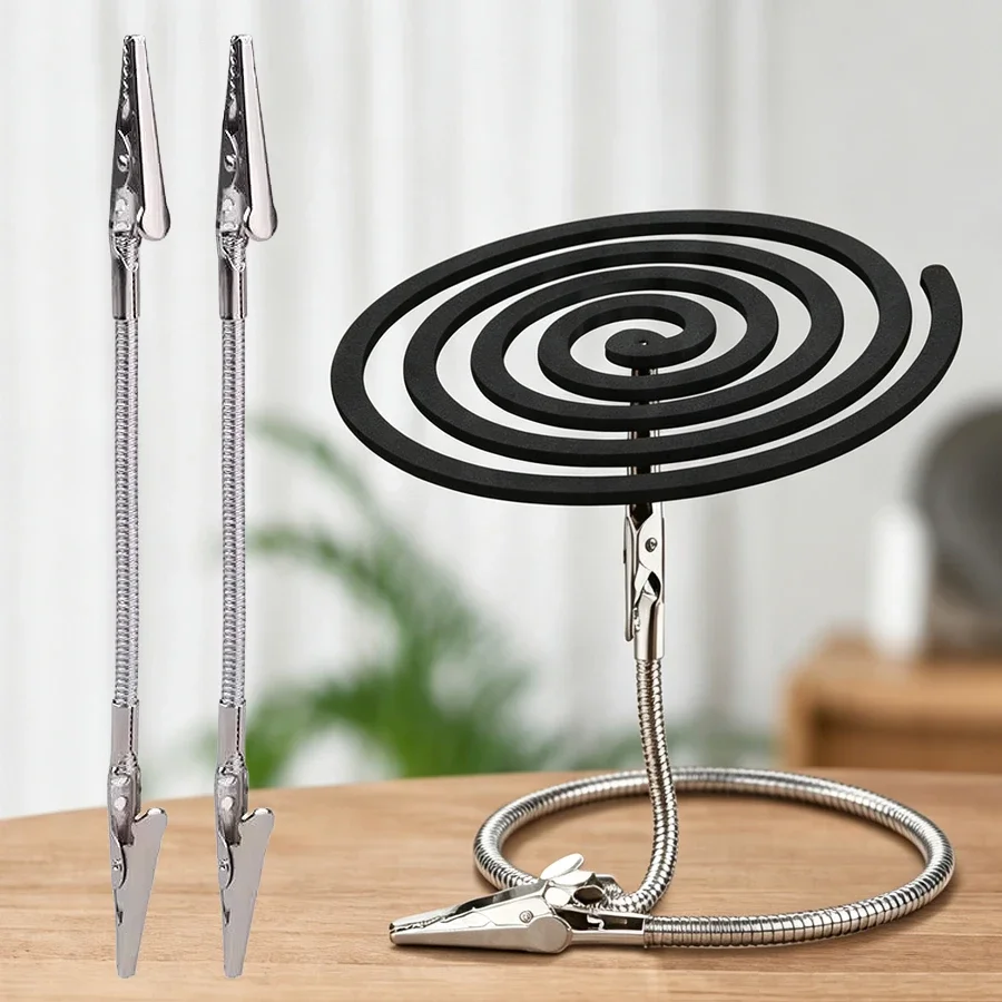 2Pcs Double Head Bendable Mosquito Coil & Incense Clips Holder Foldable Space-Saving for Indoor Outdoor Use
