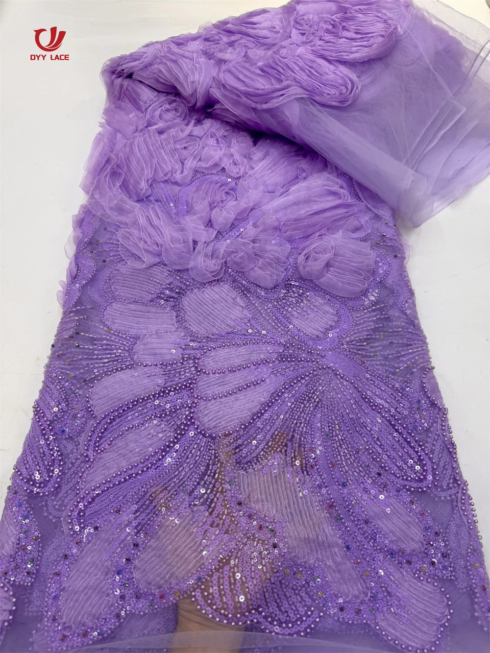 Luxury Nigerian African 3D Flower Lace Fabric 2026 High Quality Sequins Embroidery African French Lace Fabric For Sewing Dress 5