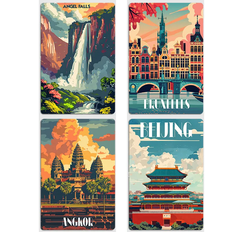 Angel Falls Bruselas Angkor Beijing, carteles Retro de viaje, cartel de Metal, Bar, pared del dormitorio, decoración del hogar, decoración de la habitación