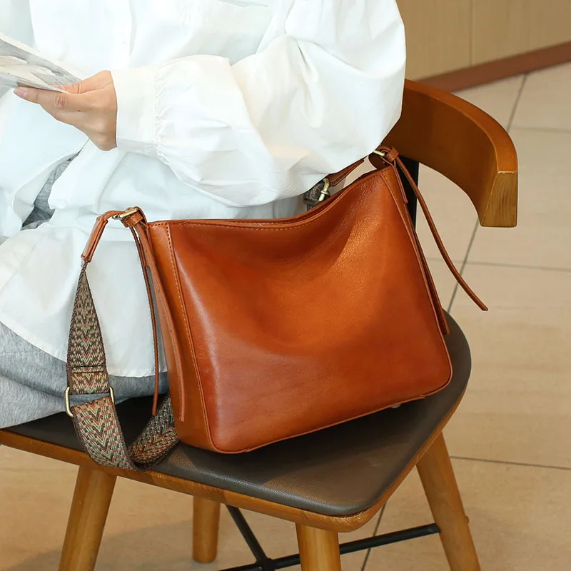 Fashion Female Luxury Genuine Leather Messenger Bags Women Large Capacity Tote Bags Lady\'s Solid Color Single Shoulder Bag 2023