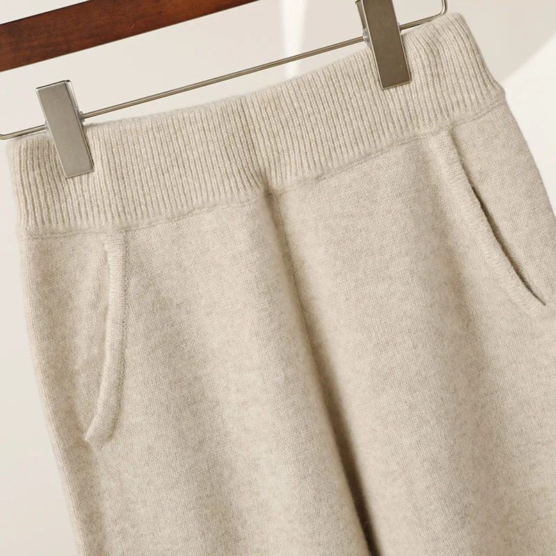 Women's Pure Wool Pants Basic Casual Wide Leg Pants Spring Autumn Winter 100% Merino Wool Knitwear Soft Korean Popular Trousers