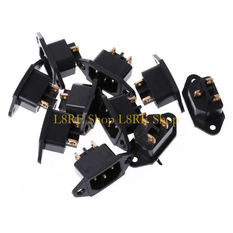 L8RE 10 Pcs/Set AC 250V 10A 3-Pin Terminal IEC320 C14 Inlet Power Plug Socket Black