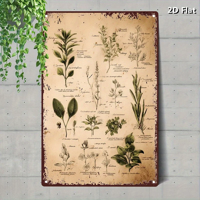 CIFBUY Vintage 2D Aluminum Wall Art Waterproof Durable Botanical Herbal Plant Sign Decor For Home Dining Room Garage Gift