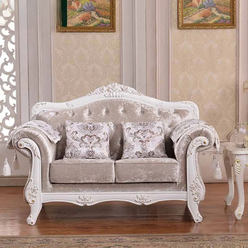 European fabric sofa combination, high-end new American pastoral solid wood carving sofa, high-end fabric sofa