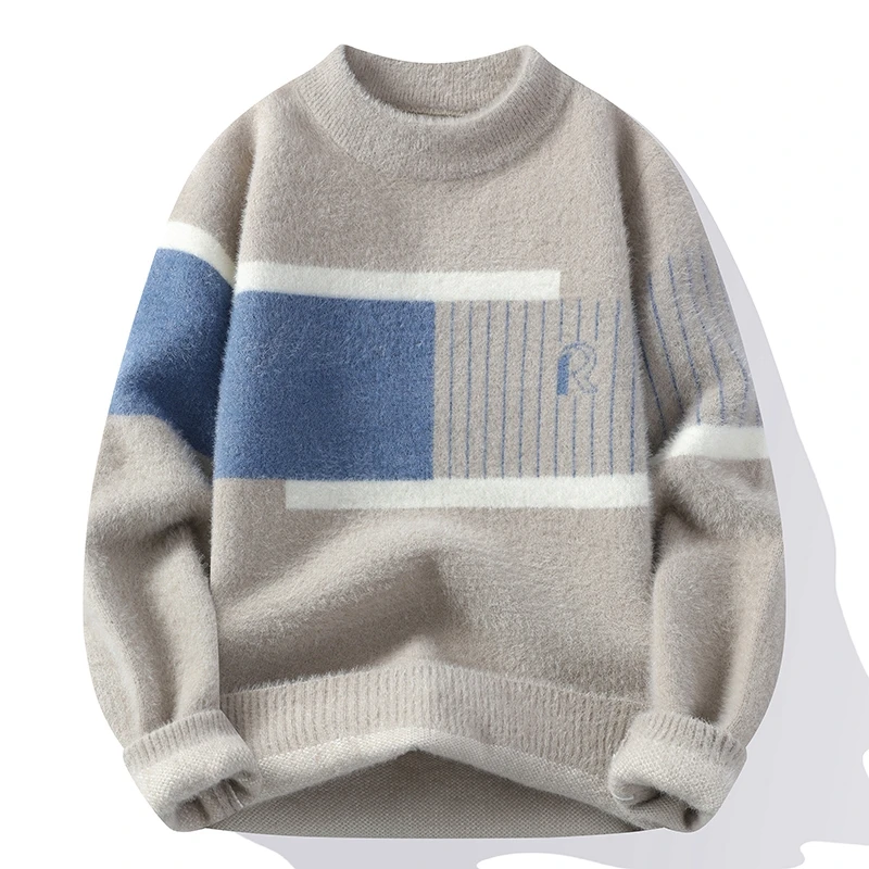 

2025Мужской свитер, полуводолазка, трикотажная рубашка с длинными рукавами, утепленный теплый зимний топ