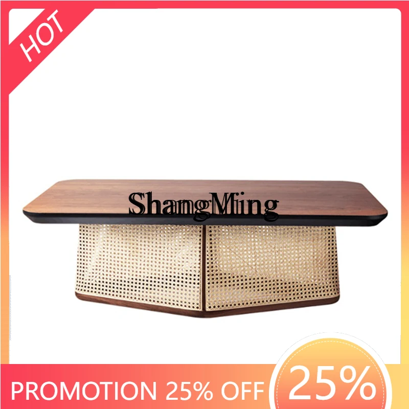 

SM household rectangular solid wood combination household rattan modern simple rattan tea table