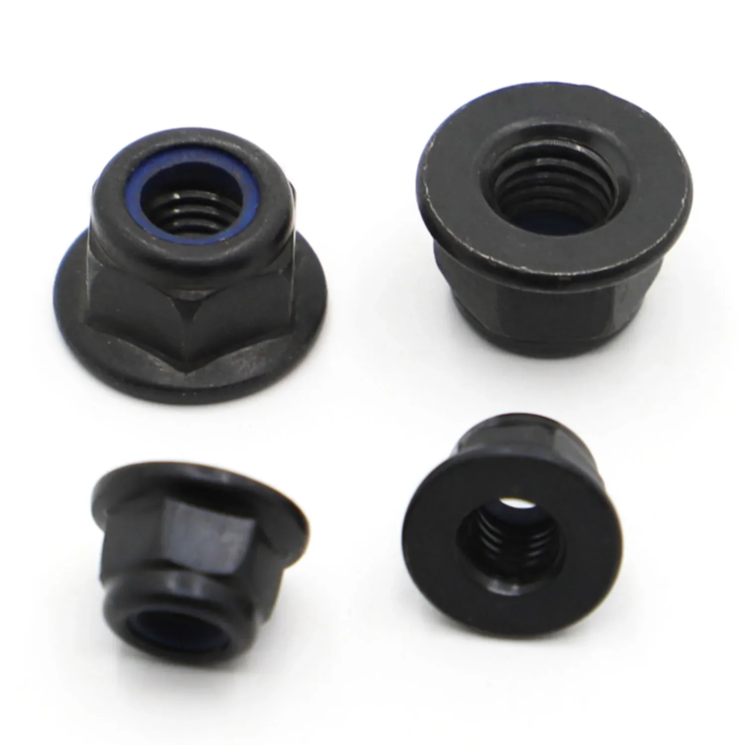 10pcs Black Zinc-Plated Carbon Steel Hex Hexagon Flange Nylon Insert Lock Nut M3 M4 M5 M6 M8 Self-locking Nylock Locknut