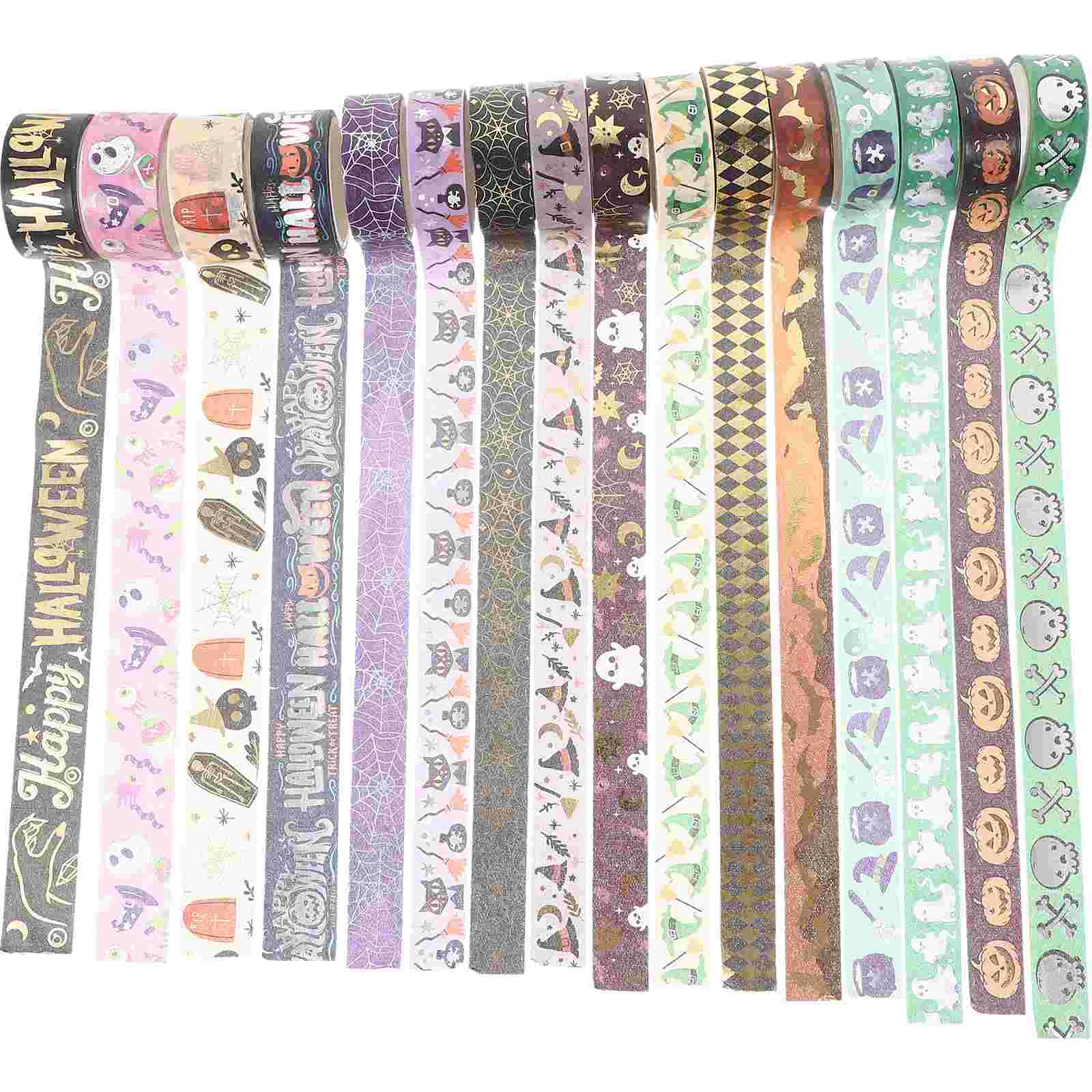 16 ม้วนเทป Washi น่ารักธีมฮาโลวีน Hot Stamping และฟอยล์สีเงิน Collage ตกแต่ง (16 ชิ้น) เทปวันหยุดกระดาษญี่ปุ่น