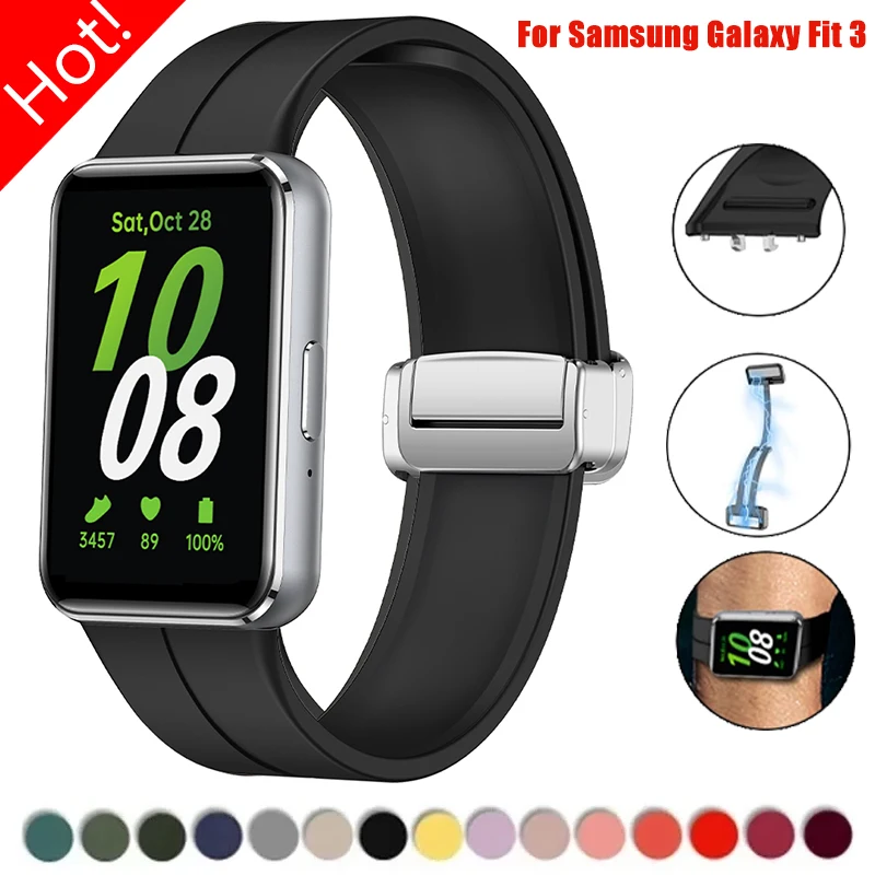 

Magnetic Silicone Strap for Samsung Galaxy Fit 3 Magnetic Buckle Bracelet Correa for Galaxy Watch Fit 3 Replacement Wristband