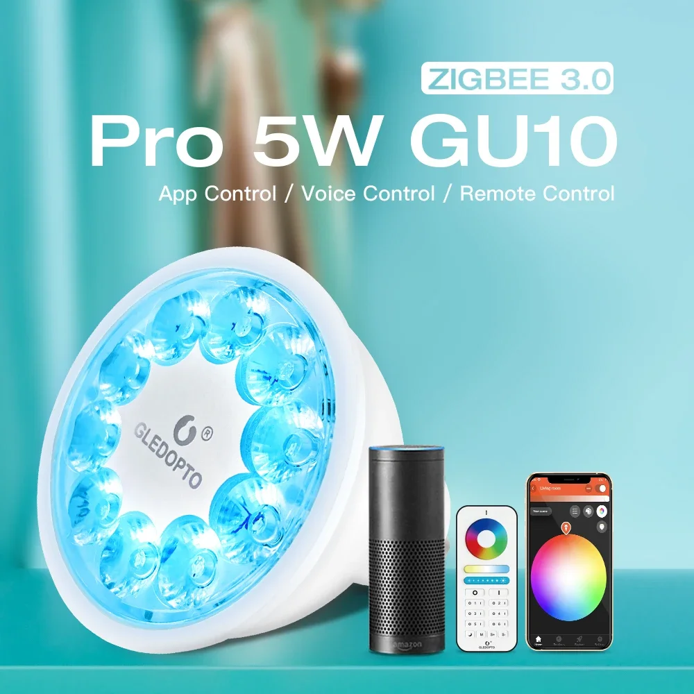 

GLEDOPTO Smart 5W RGBCCT LED GU10 Pro ZigBee 3.0 Intelligent Spotlight Work with Echo Alexa SmartThings Tuya App Voice Control