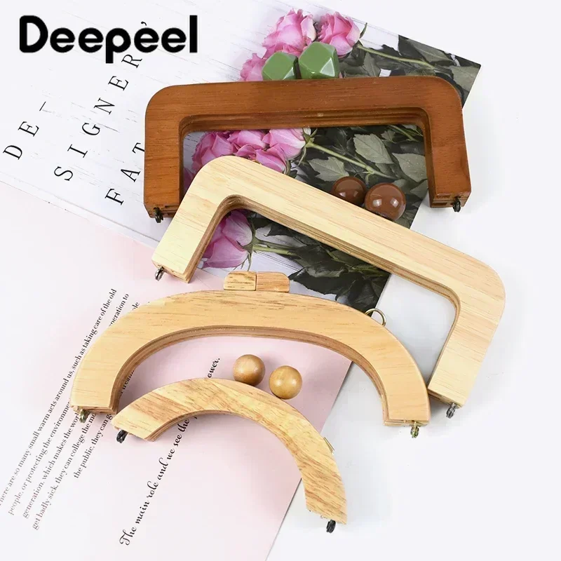 1Pc 14-28cm New Solid Wood Bag Handles Wooden Purse Frame DIY Kiss Clasp Handmade Sewing Brackets for Making Bags Accessories