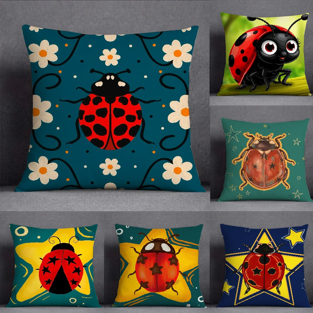 Cute Ladybug Anime Cushion Cover Square Double-Sided Printing Sofa Cushion Cover Pillowcase Bedroom Bedside