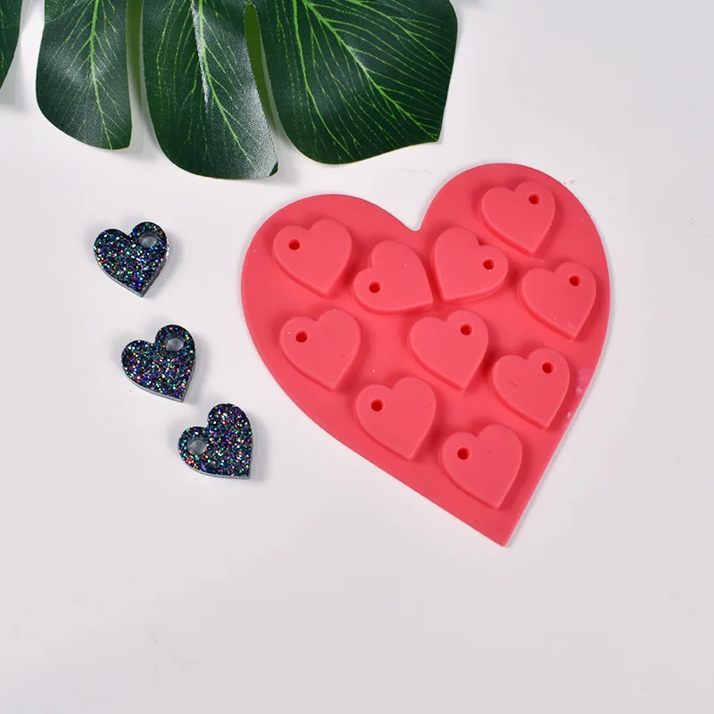 DIY liontin kristal epoksi cetakan Resin anting berbentuk hati dengan lubang cinta Hari Valentine coklat cetakan silikon