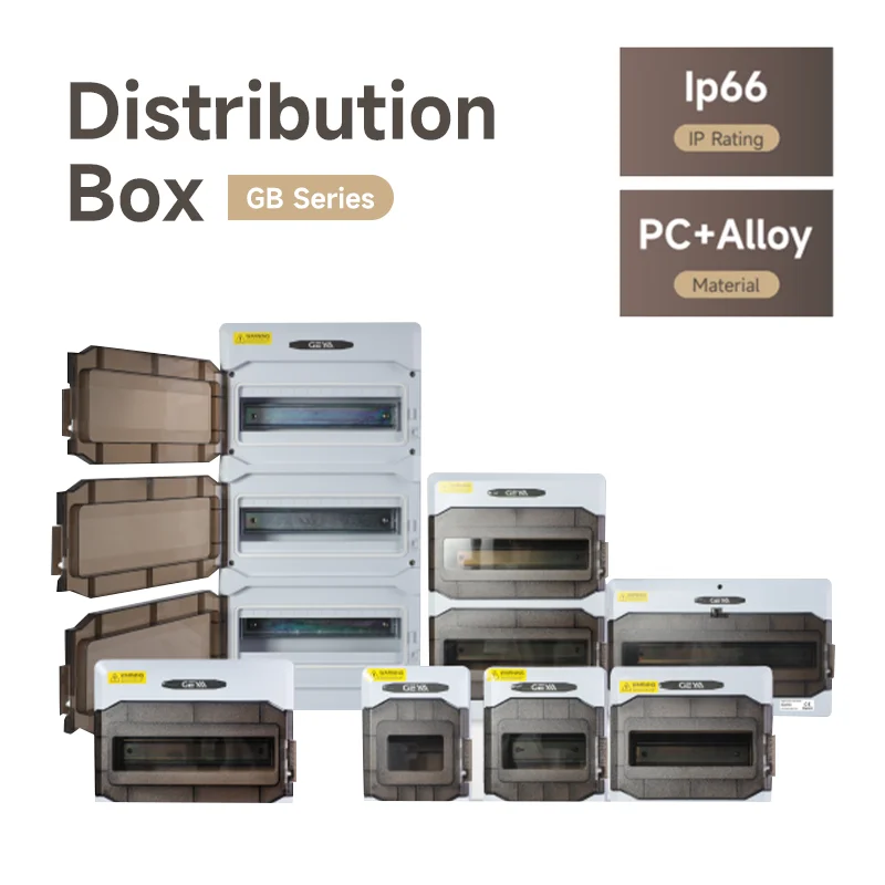 GEYA IP66 Waterproof Distribution Box GB Series Junction Box 4/6/9/12/18/24WAY PC Alloy Enclosure for Indoor Outdoor Wall