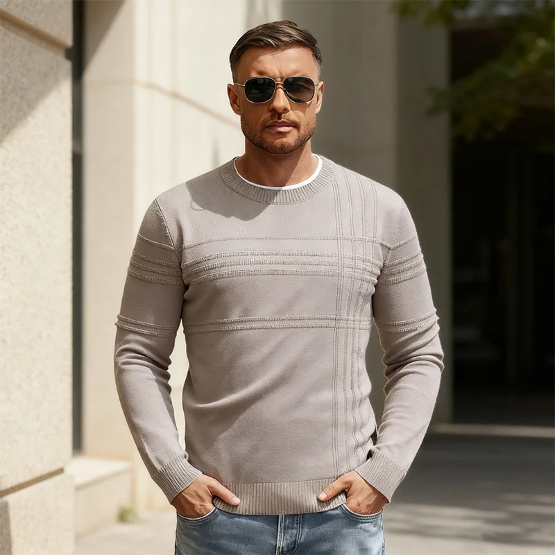 Autunno Inverno Tinta unita O-Collo Maglione che tocca il fondo da uomo Stretch Caldo maglione lavorato a maglia retrò Uomo Top intimo slim fit di alta qualità