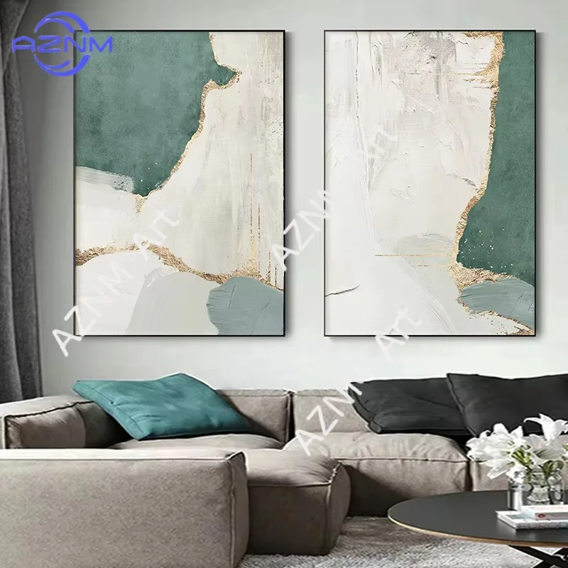1/2pcs Modern Abstract Canvas Painting Gold Foil Flow Green Brown for Living Room Posters and Prints Wall Pictures Decor