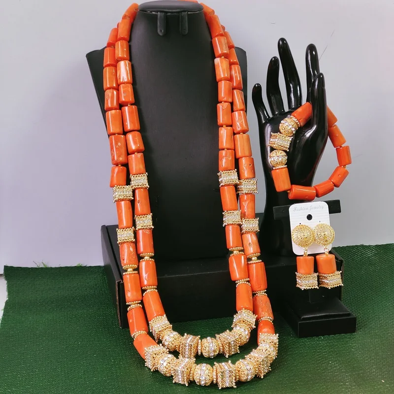 32inches Orange Original Coral Beads Set Nigerian Wedding Coral Jewelry Set