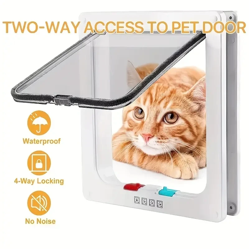 Puerta con solapa para gatos con cerradura de seguridad de 4 vías, interruptor controlable, puerta de plástico ABS transparente, Kit de seguridad para cachorros y gatitos, puertas de entrada y salida para mascotas