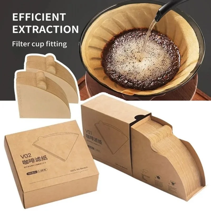 Wood Pulp 02 Cone Filter Pour Over 2-4 Cups Natural Drip Coffee Paper Filters Makers Accessories