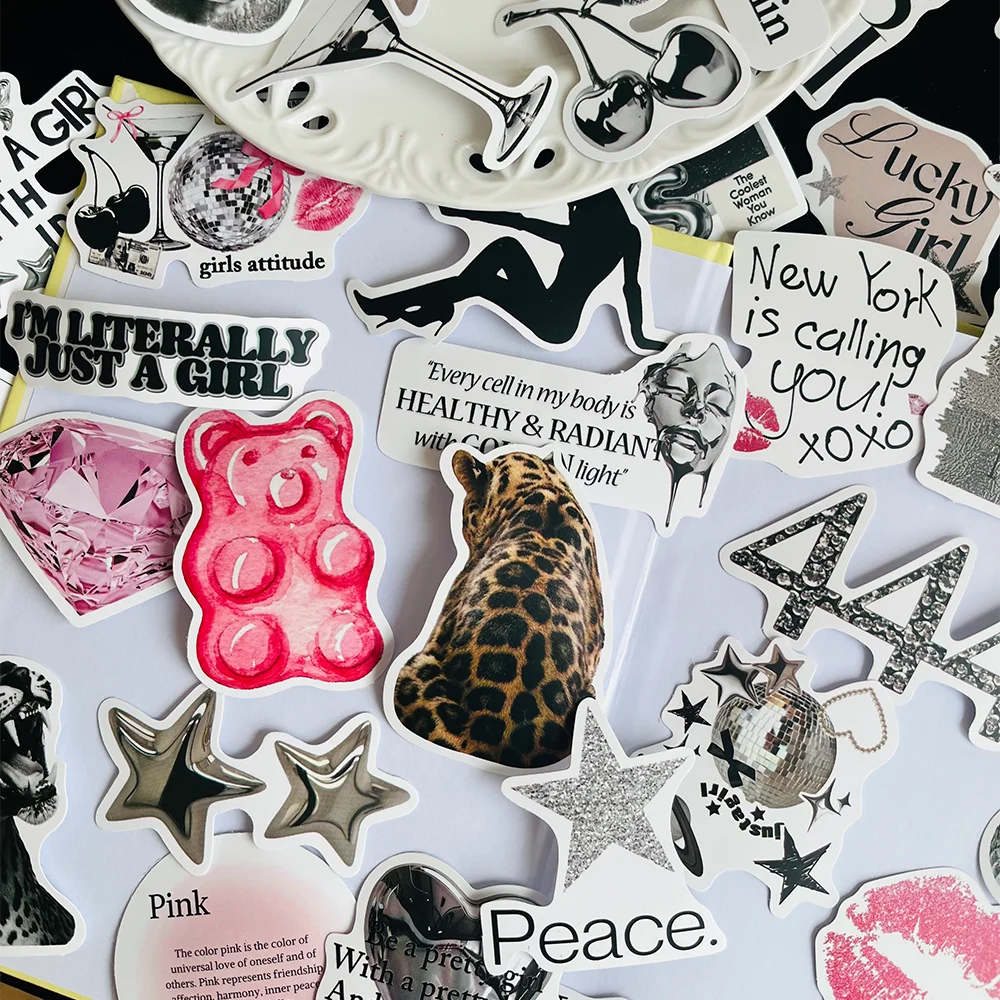 50/100Pcs Silver Lucky Girl Stickers Waterproof Cartoon Gift Decoration Scrapbook Laptop Luggage Water Cup Phone Case DIY Decal image 5