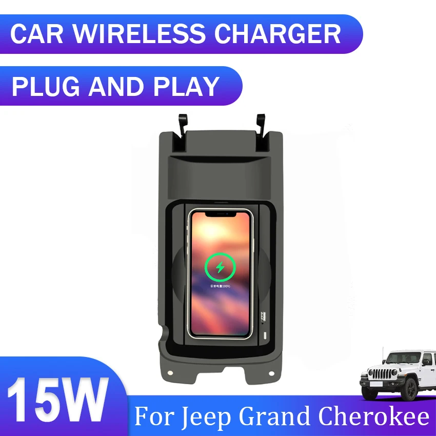 

15W Car QI Wireless Charger For Jeep Grand Cherokee 2020 Car Accessories Interior Special Mobile Phone Fast Charging Plate Panel