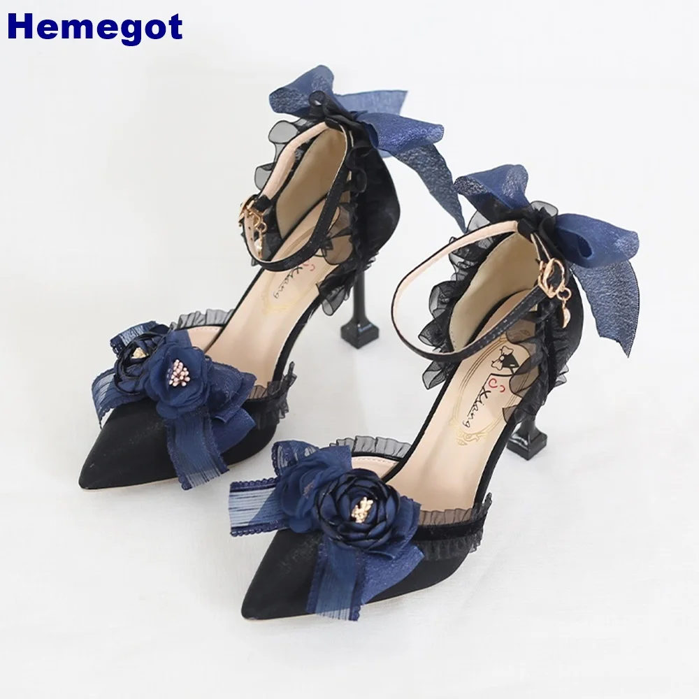 

Bowknot Lace Lolita Women's Pumps Summer Pointed Sweet Girl Party Elegant Stiletto Wedding Shoes Fashion Buckle 5Cm/8Cm Pumps