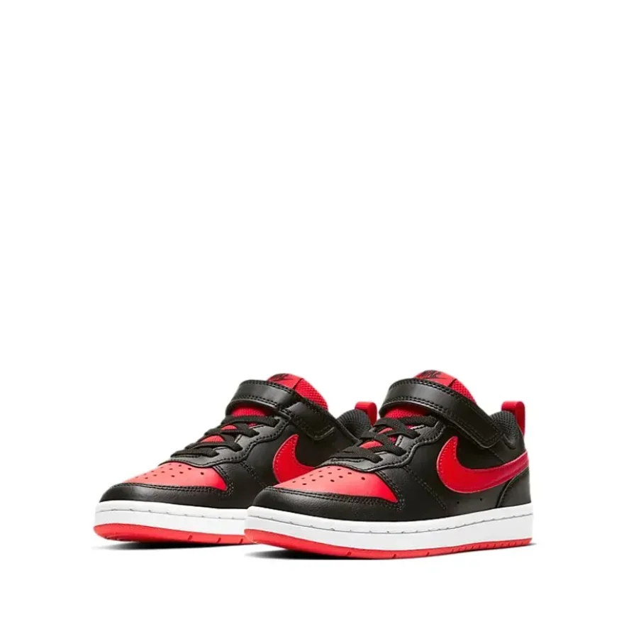 Nike-Baskets Basses 2 de la Série Court Borough, Noir et Rouge, Style Enfant