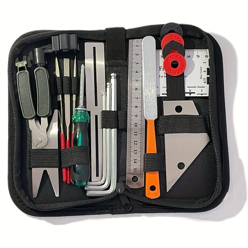 20PCS Guitar Luthier Tool Set-Guitar Maintenance and Repair Kit with Leveling Ruler Fret Files String Action Gauge Sanding Tools