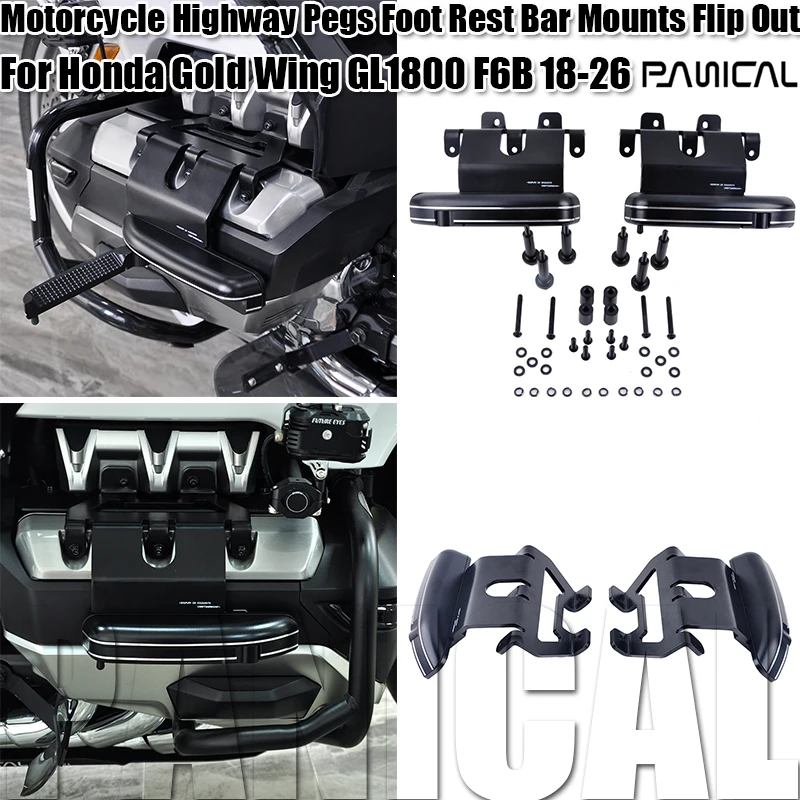 Panical For Honda Gold Wing GL1800B GL1800 F6B 18-20 21-26 Motorcycle Aluminum Alloy Highway Pegs Foot Rest Bar Mounts Flip Out