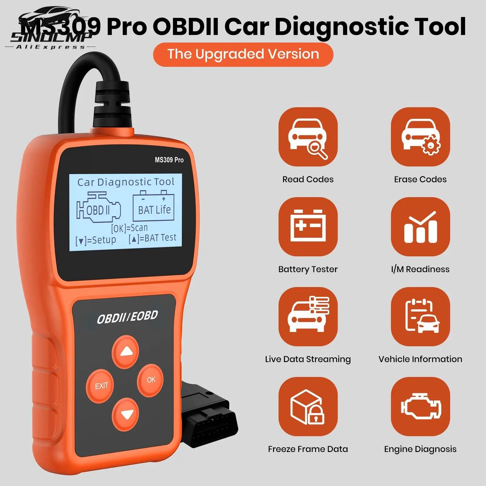 MS309 Pro Automotive OBD2 Scanner OBD Code Reader 12V Car Diagnostic Tool Check Engine Fault Car Code Scanner
