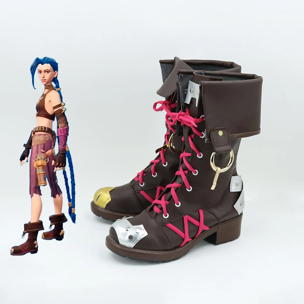 Zapatos de Cosplay Arcane League of Legends Jinx, botas a media pantorrilla, mascarada de Halloween, accesorios de disfraz de fiesta de actuación de Carnaval