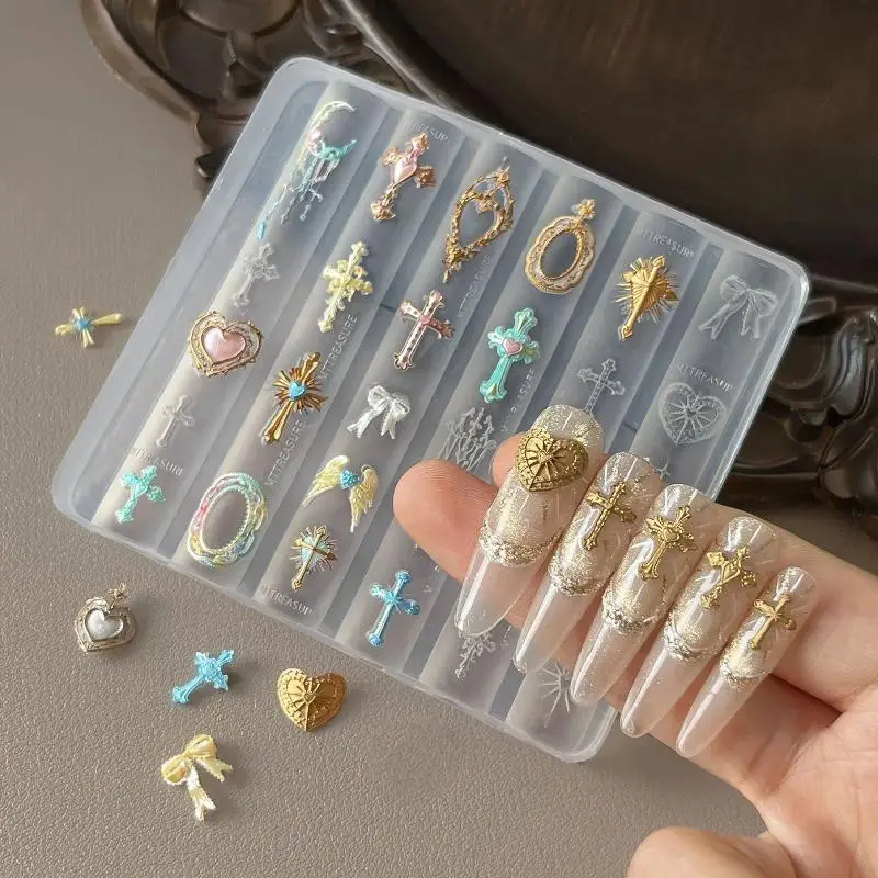 1 pieza de molde de silicona barroco para arte de uñas con relieve vintage de cruz, herramienta de tallado 3D DIY 4