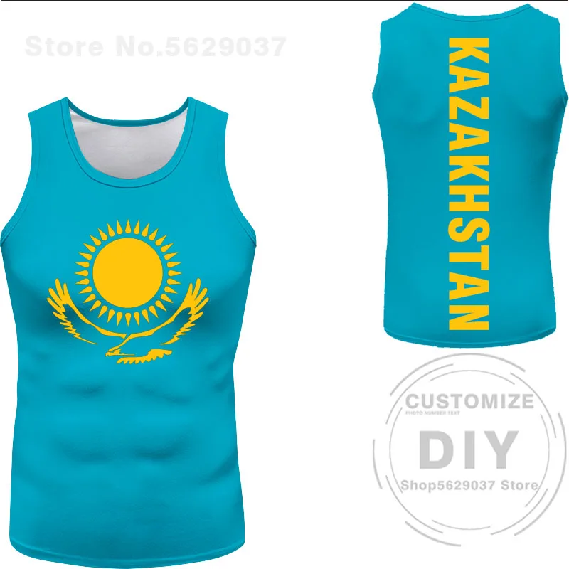 Kazakhstan Vest Diy Free Custom Made Kaz Tank Top Nation Flag Kz Russian Kazakh Country College Print Logo Sleeveless T-Shirt