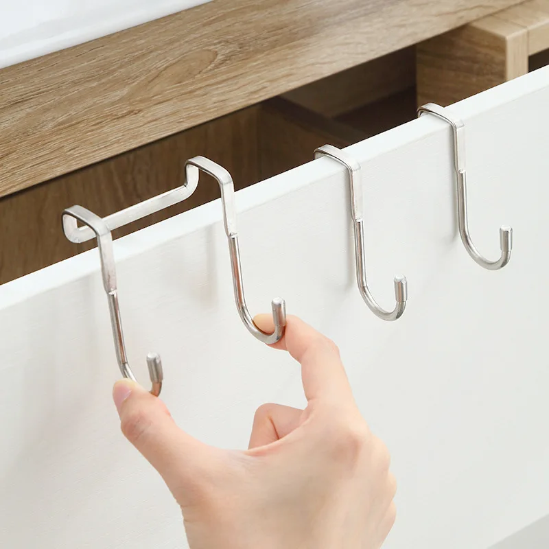 

304 Stainless Steel Universal Hooks Bathroom Cabinet Doors without Punching Metal Hooks Household Storage Accessories