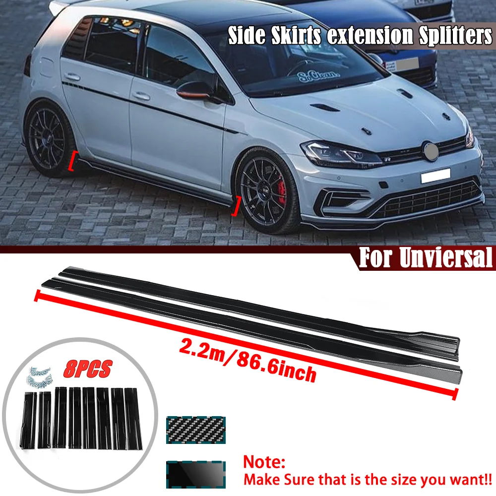 8PCS 2.2m Universal Side Skirt Extension Rocker Plate Lip Separator Bumper For BMW E90 F30 For Audi A3 A4 A6 For VW MK6 MK7
